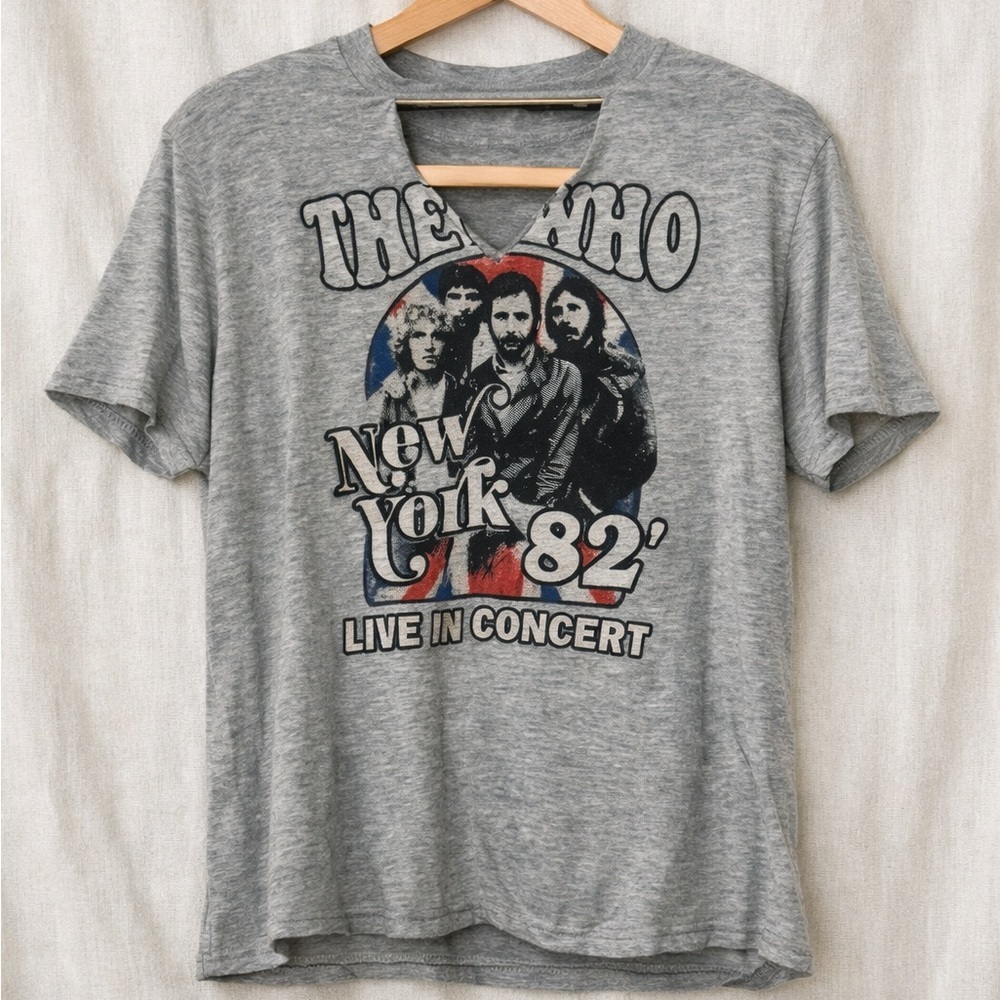 THE WHO Modern Graphic Cutout Choker Band Tee
Gray Rock Tee Festival Style